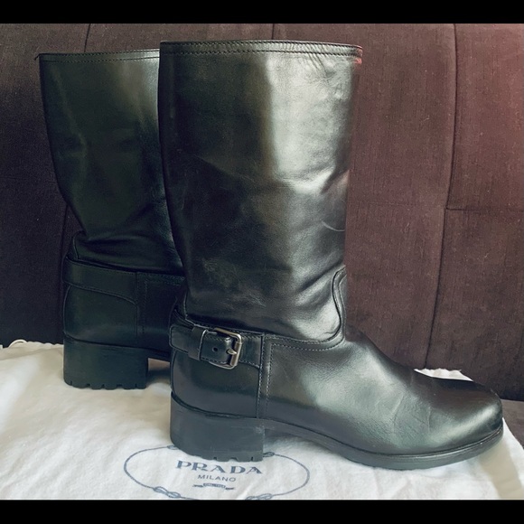 PRADA Vintage Black Leather Biker Boots - Picture 5 of 16